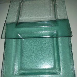 Dansk squared dinner, luncheon, salad plates, Icy Teal glass, 17 plates total.